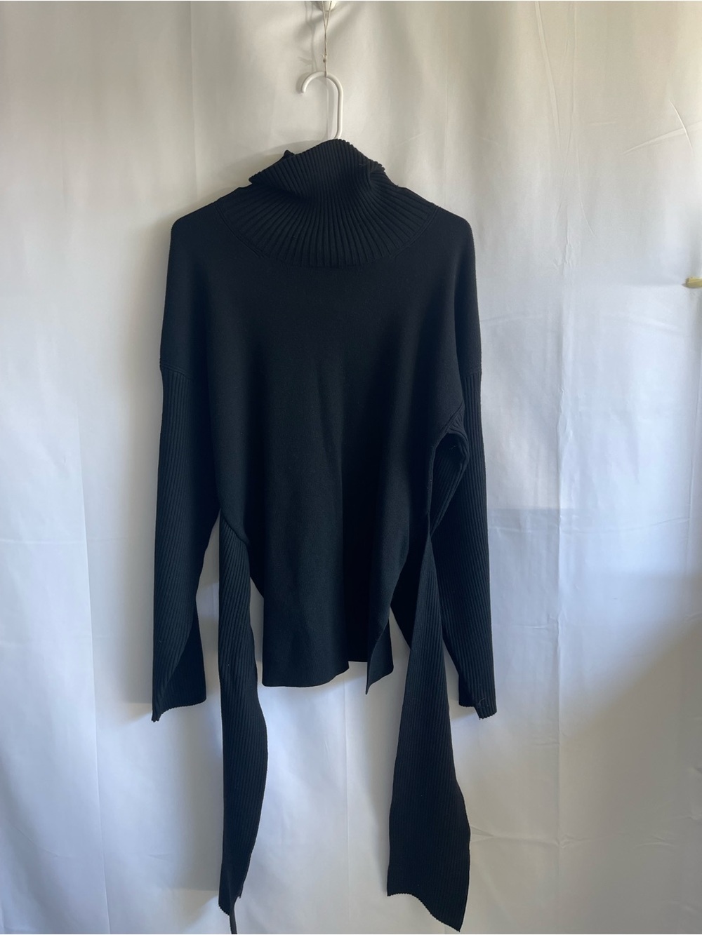 Women's Black Tie-Front Turtleneck Sweater - Picture 3 of 7